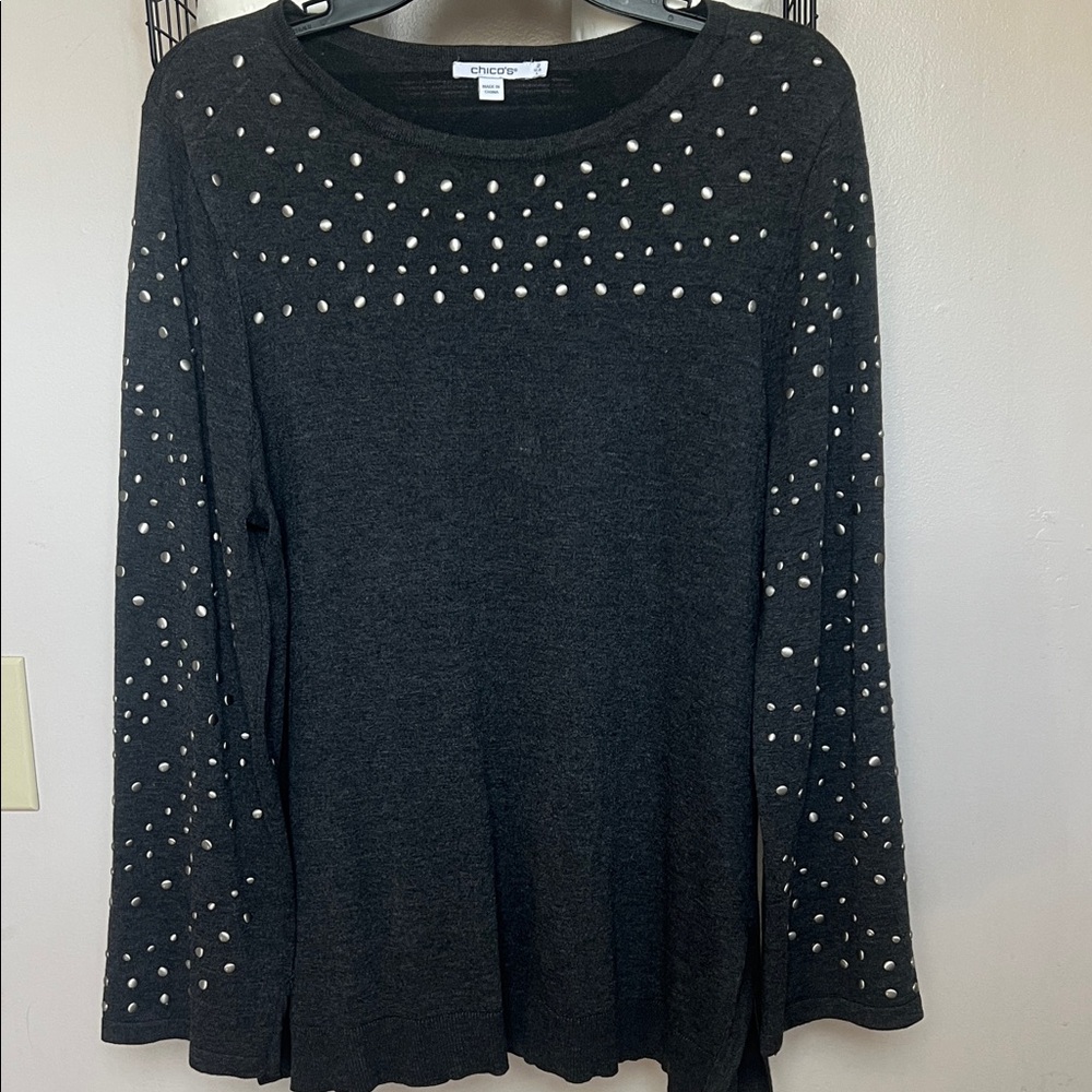 Chico's grey metal Accent Long Sleeve Knit Top